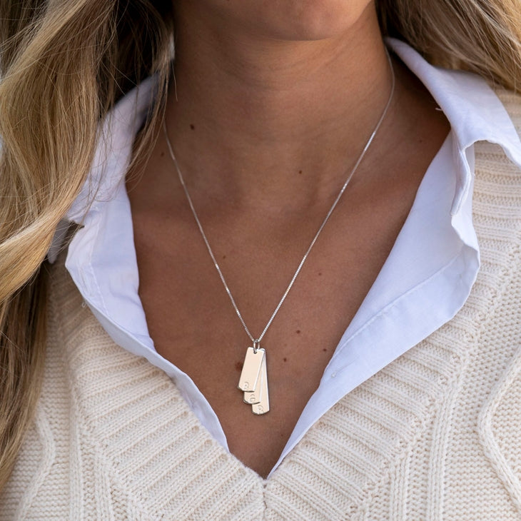 Vertical Bar Necklace With Initials