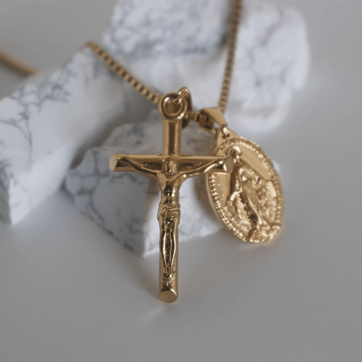 Miraculous medal outlet cross necklace